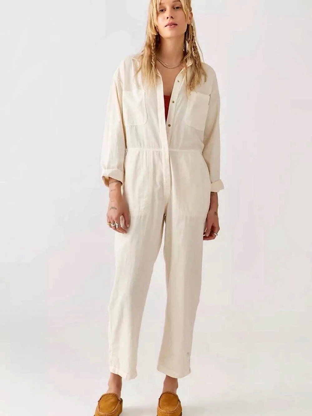 Billabong Keepin’ It Real Jumpsuit in Antique White Medium NWT